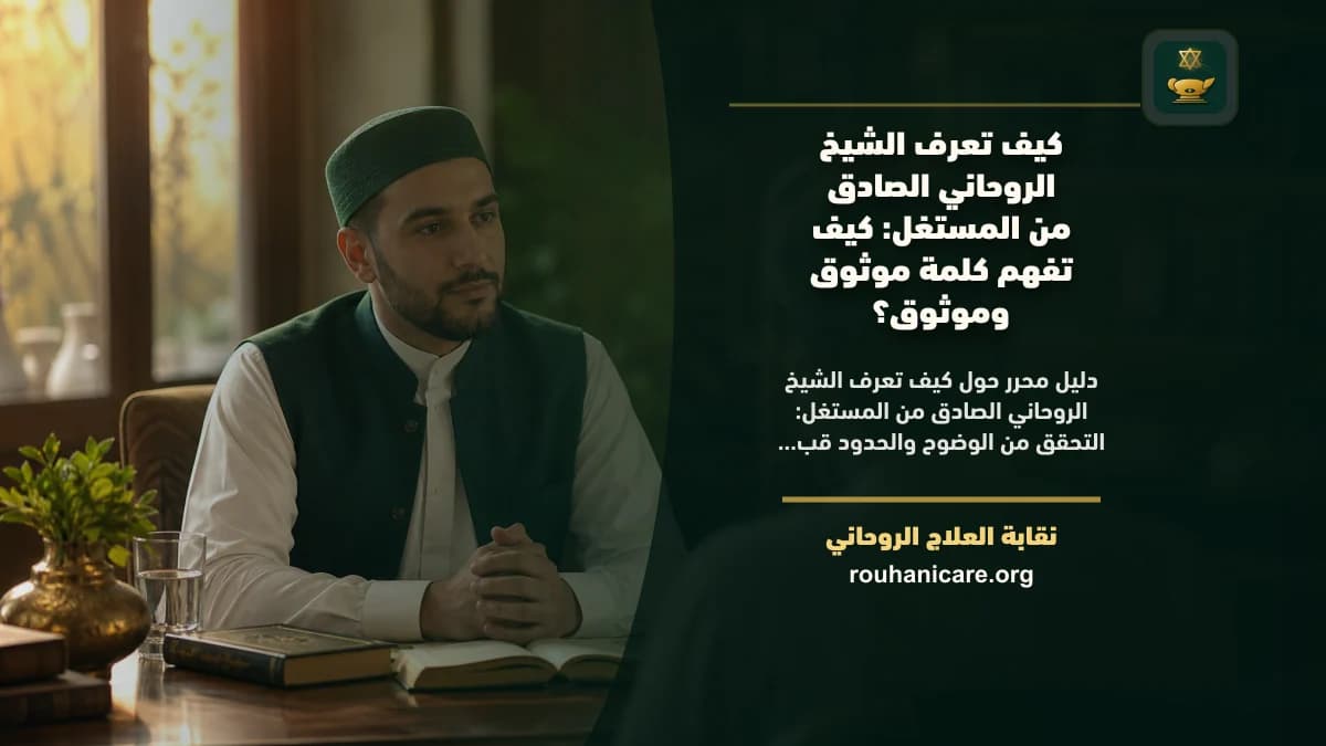 دفتر مفتوح عليه أسئلة تحقق بجوار مصباح هادئ يرمز إلى التمييز قبل الاستشارة الروحية